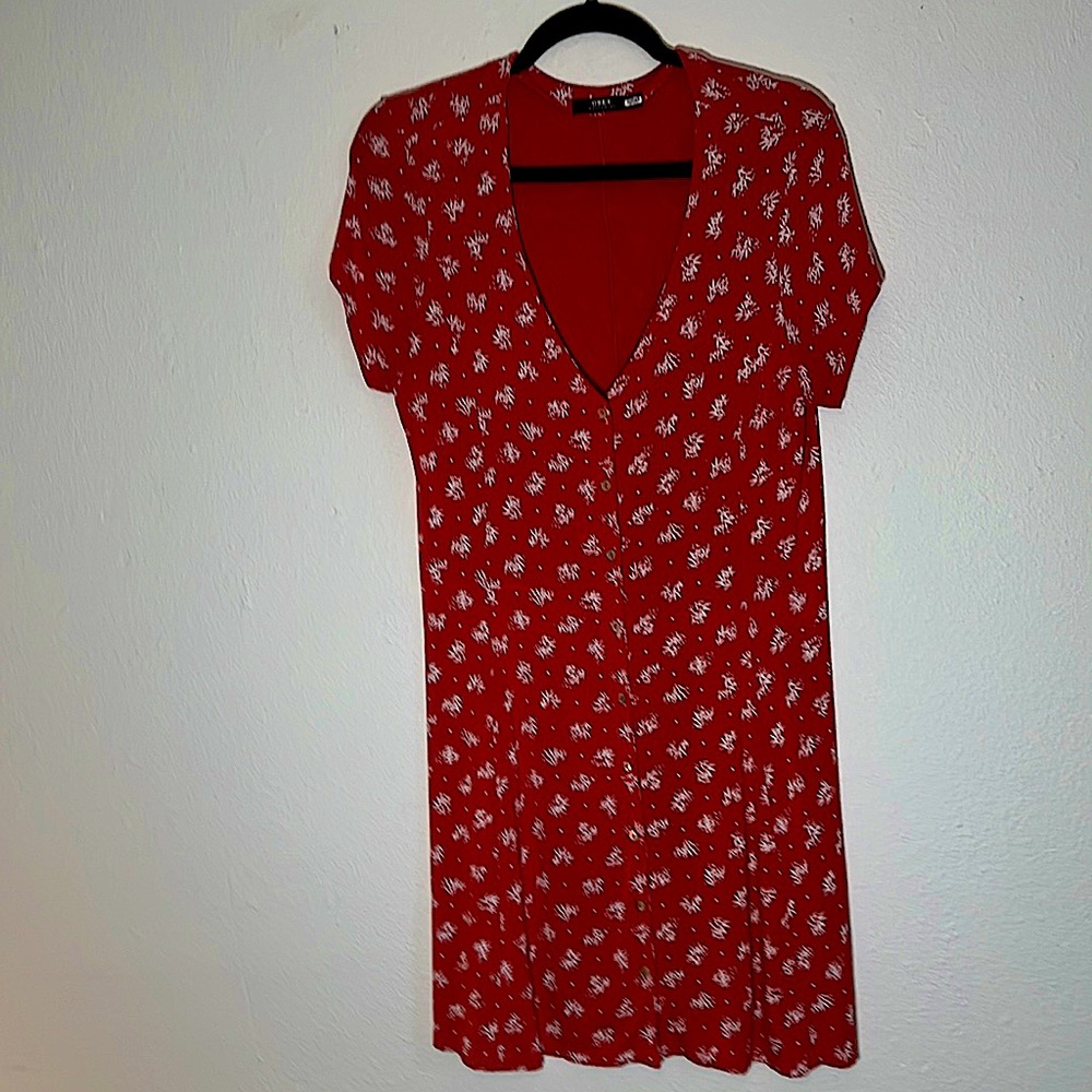 Obey Ella Dress in Fiery Red. V neck. Mini dress. Medium